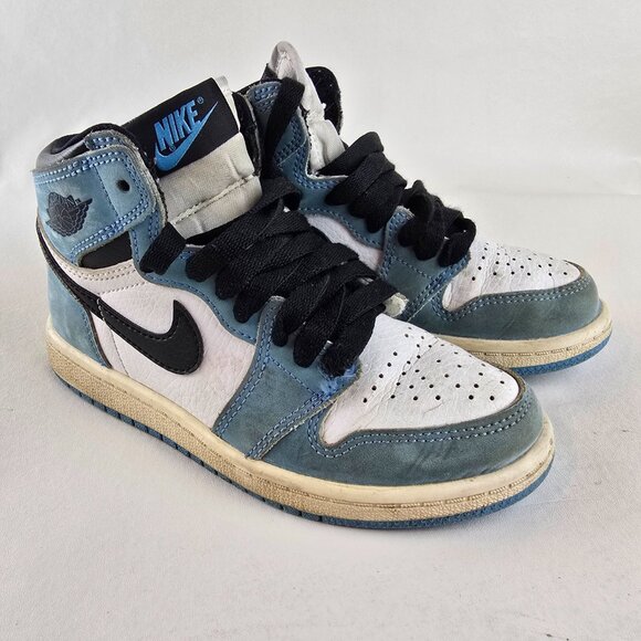 Nike Air Jordan 1 Retro High Shoes Kids 12C White Blue Black Sneaker University - Picture 2 of 12